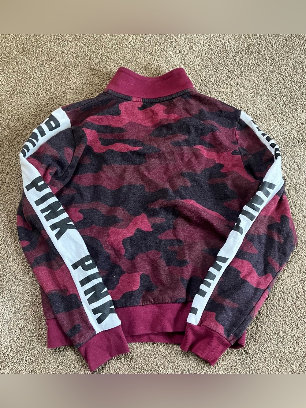 Victoria's Secret PINK Maroon & White Camo Zip Pullover - Picture 4 of 4